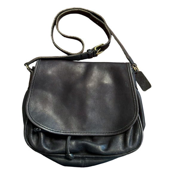 Coach #3745 Vintage VTG Purse Soft Flap Drawstring Black Leather Shoulder Bag - Picture 1 of 10